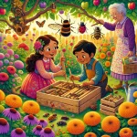 Ilustrácia k rozprávke: Záhadný prípad zmiznutého bzukotu: Zuzka a Tomáš zachraňujú babičkinu záhradu