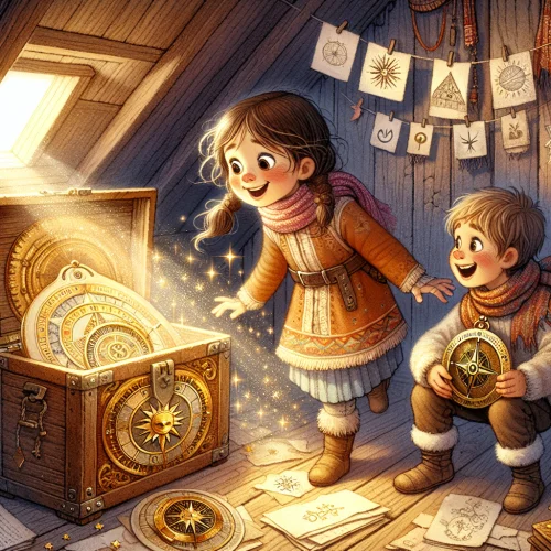 Ilustrácia k rozprávke: Tajomný kompas snov: Keď deti objavili čarovný predmet na povale