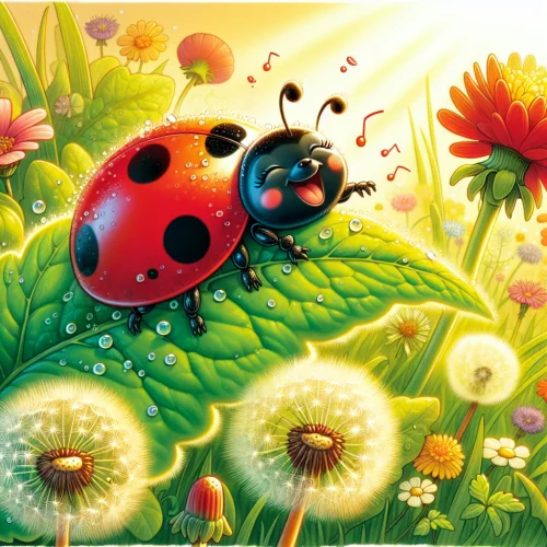 Ilustrácia k rozprávke: Malá lienka Bodka a záhada zmiznutých bodiek