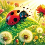 Ilustrácia k rozprávke: Malá lienka Bodka a záhada zmiznutých bodiek