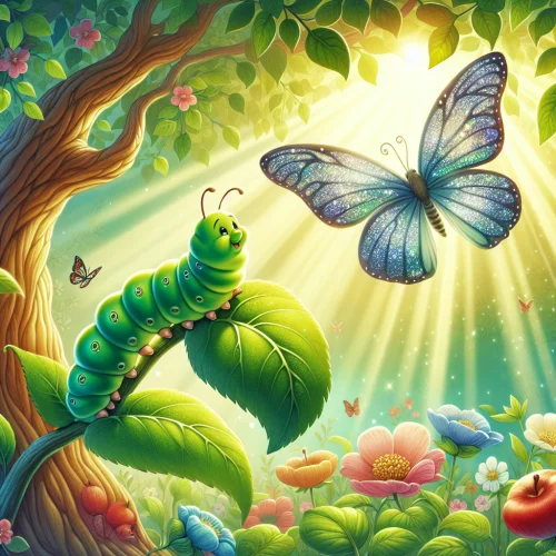 Ilustrácia k rozprávke: Húsenka Lívia a tajomstvo motýlích krídel