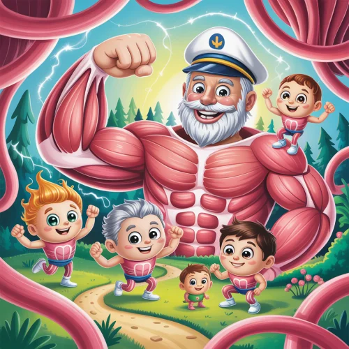 Ilustrácia k rozprávke: Tajomný svet svalových vlákien: Ako malí hrdinovia v Adamovej ruke zdvíhajú najťažšie hračky