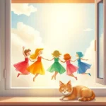 Ilustrácia k rozprávke: Sedem farebných sestričiek a tajomstvo dúhy