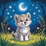 Ilustrácia k rozprávke: Mesačné tajomstvo malého vĺčika: Prečo sa Mesiac mení ako kúzelný tvar