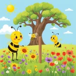 Ilustrácia k rozprávke: Zvedavá včielka Melka a Slnko