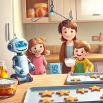 Ilustrácia k rozprávke: Medovníčkové váženie s robotom Ríšom