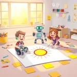 Ilustrácia k rozprávke: Robot, ktorý nevedel kresliť kruhy