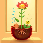 Ilustrácia k rozprávke: Tajomstvo Kvetináča: Príbeh o Koreňkovi, Stonke a Listočkovi