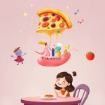 Ilustrácia k rozprávke: Kráľovstvo chutí na Emkinom jazyku: Príbeh o pizzi a kamarátstve sladkej, slanej, kyslej, horkej a umami