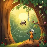 Ilustrácia k rozprávke: Signálko a tajomstvo tichej pavučiny: Lesné dobrodružstvo s vibráciou